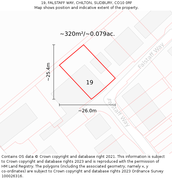 19, FALSTAFF WAY, CHILTON, SUDBURY, CO10 0RF: Plot and title map