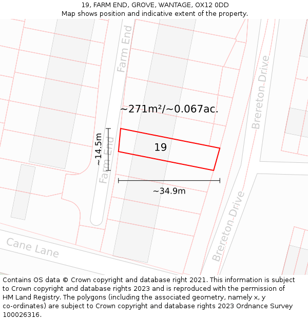 19, FARM END, GROVE, WANTAGE, OX12 0DD: Plot and title map