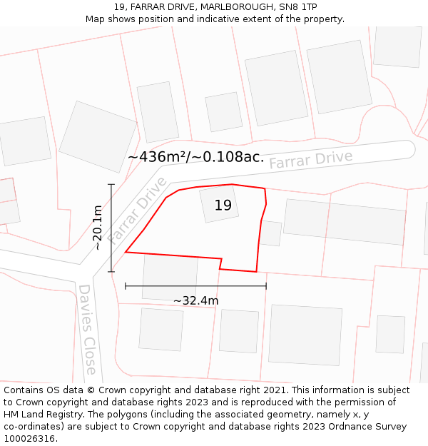 19, FARRAR DRIVE, MARLBOROUGH, SN8 1TP: Plot and title map
