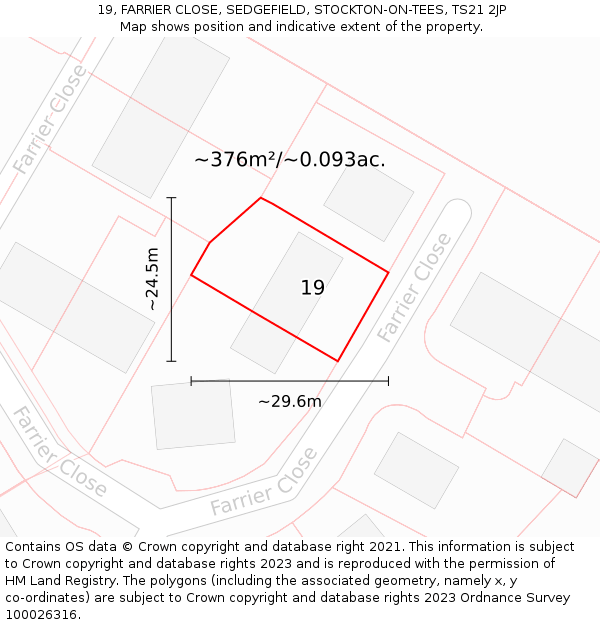 19, FARRIER CLOSE, SEDGEFIELD, STOCKTON-ON-TEES, TS21 2JP: Plot and title map