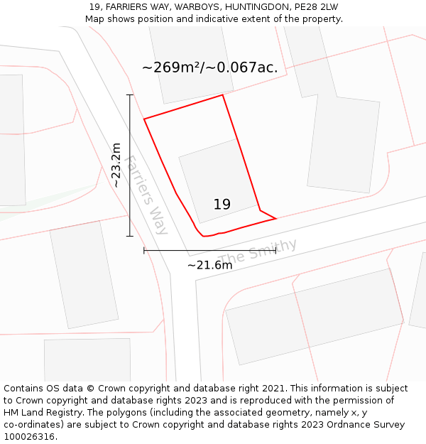19, FARRIERS WAY, WARBOYS, HUNTINGDON, PE28 2LW: Plot and title map