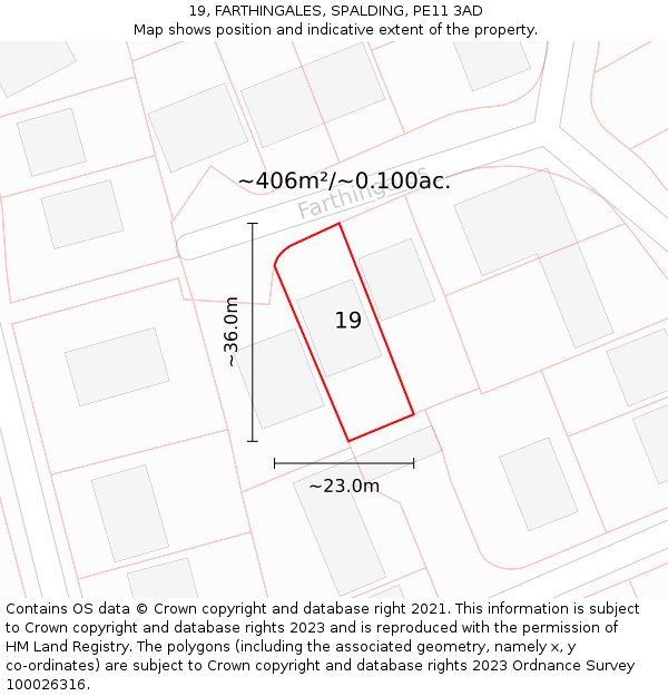 19, FARTHINGALES, SPALDING, PE11 3AD: Plot and title map