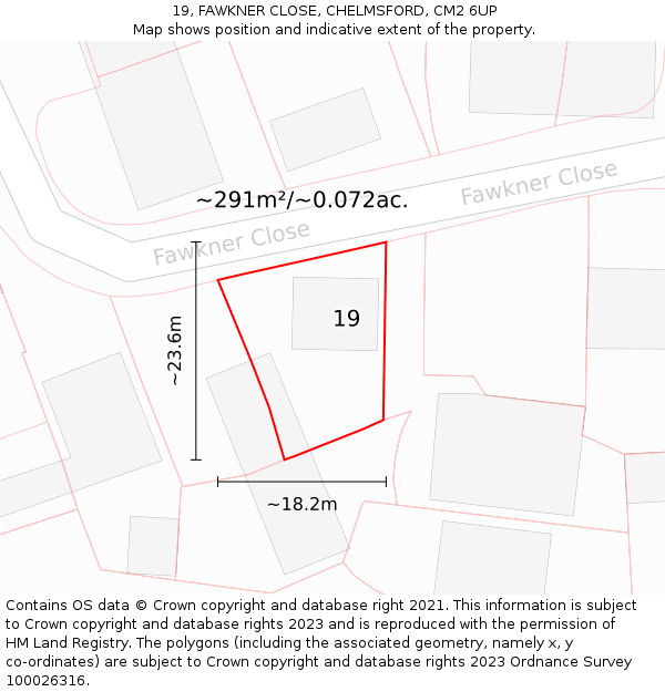 19, FAWKNER CLOSE, CHELMSFORD, CM2 6UP: Plot and title map