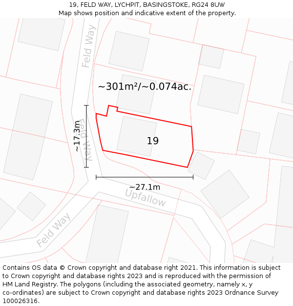 19, FELD WAY, LYCHPIT, BASINGSTOKE, RG24 8UW: Plot and title map