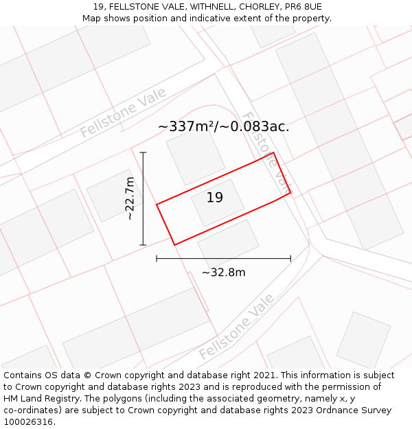 19, FELLSTONE VALE, WITHNELL, CHORLEY, PR6 8UE: Plot and title map