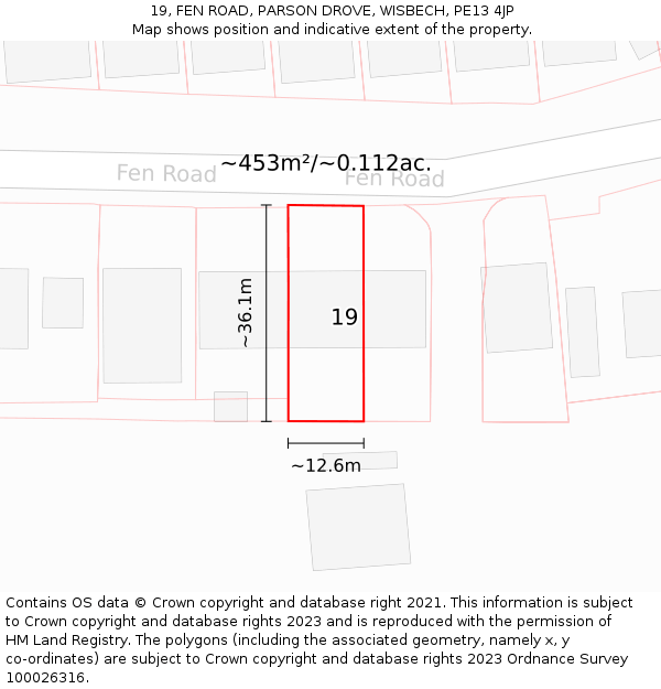 19, FEN ROAD, PARSON DROVE, WISBECH, PE13 4JP: Plot and title map