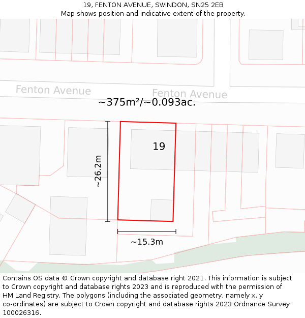 19, FENTON AVENUE, SWINDON, SN25 2EB: Plot and title map