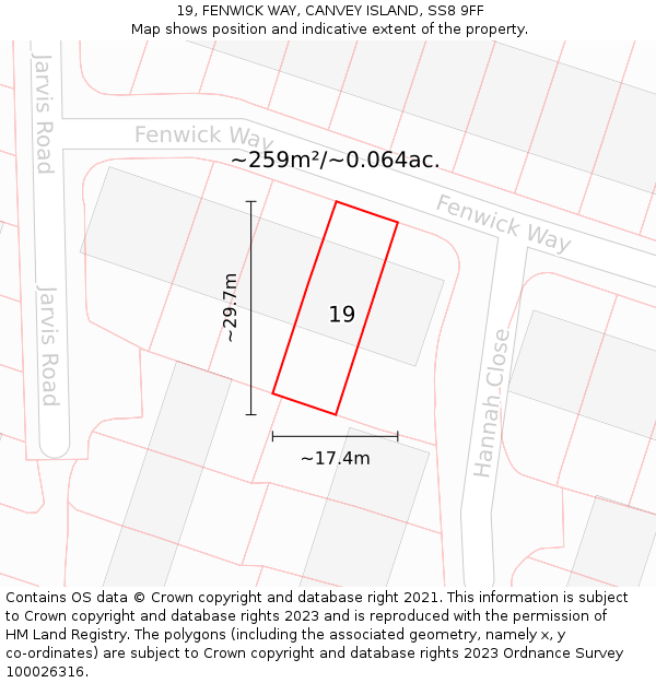 19, FENWICK WAY, CANVEY ISLAND, SS8 9FF: Plot and title map