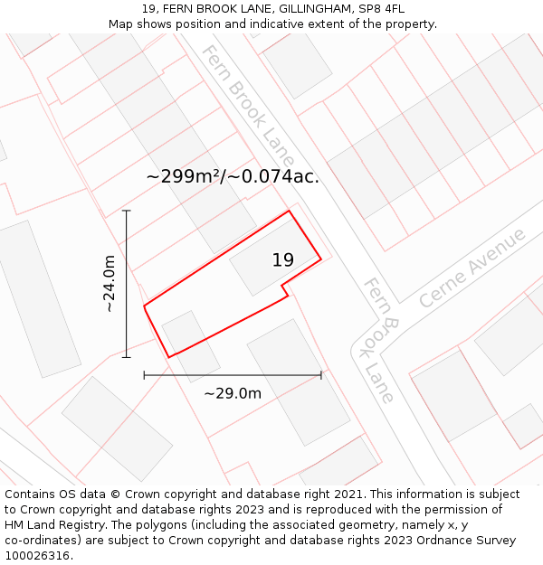 19, FERN BROOK LANE, GILLINGHAM, SP8 4FL: Plot and title map