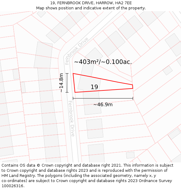 19, FERNBROOK DRIVE, HARROW, HA2 7EE: Plot and title map