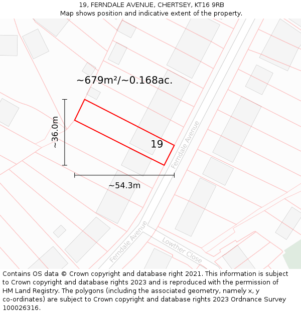 19, FERNDALE AVENUE, CHERTSEY, KT16 9RB: Plot and title map