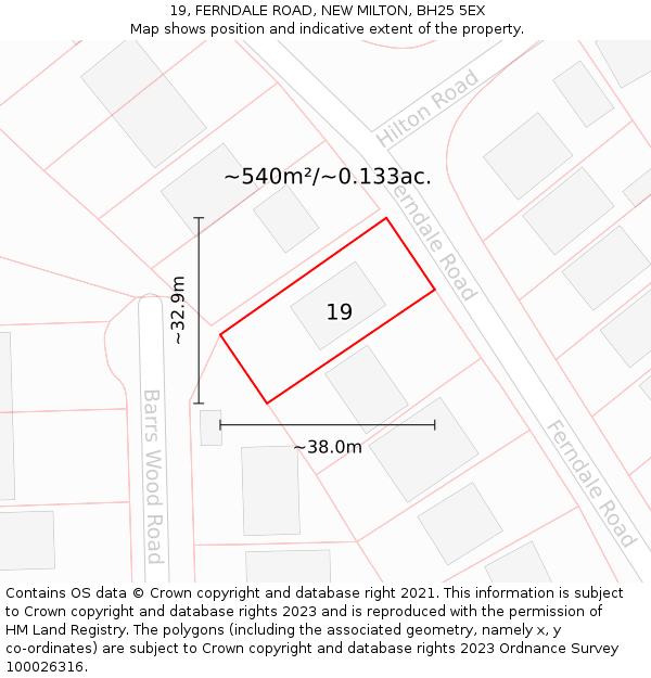 19, FERNDALE ROAD, NEW MILTON, BH25 5EX: Plot and title map
