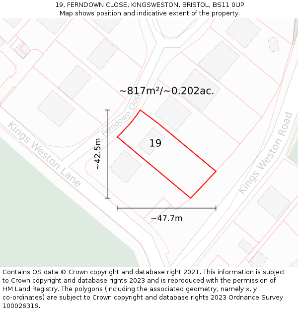 19, FERNDOWN CLOSE, KINGSWESTON, BRISTOL, BS11 0UP: Plot and title map