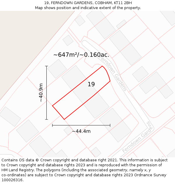 19, FERNDOWN GARDENS, COBHAM, KT11 2BH: Plot and title map
