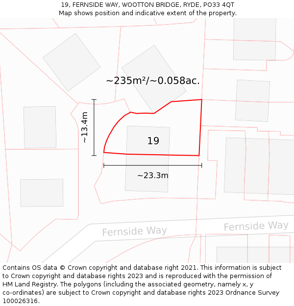 19, FERNSIDE WAY, WOOTTON BRIDGE, RYDE, PO33 4QT: Plot and title map
