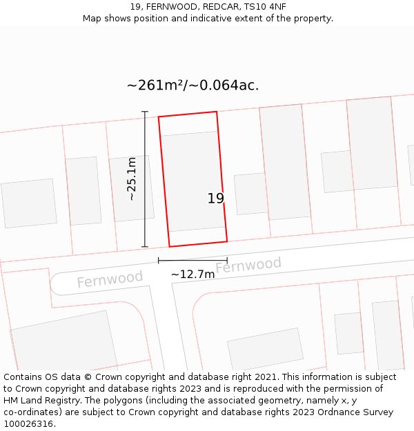 19, FERNWOOD, REDCAR, TS10 4NF: Plot and title map