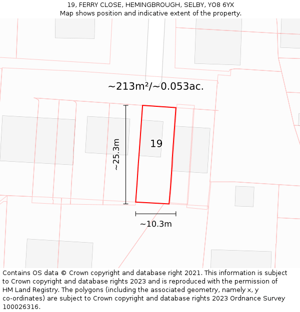19, FERRY CLOSE, HEMINGBROUGH, SELBY, YO8 6YX: Plot and title map