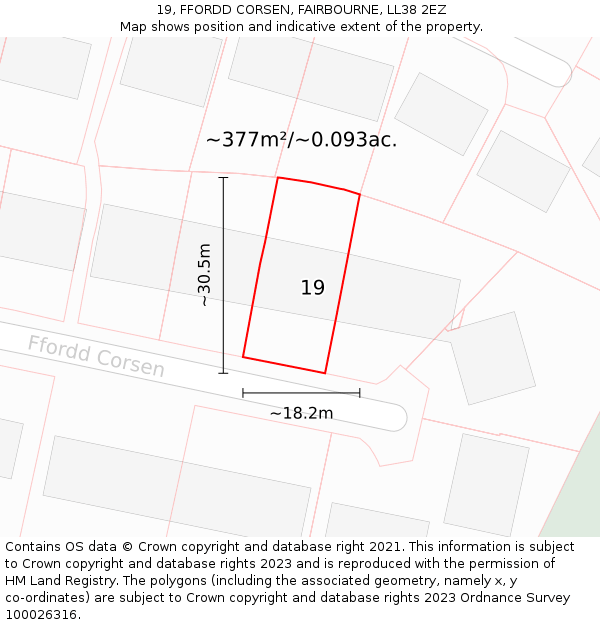19, FFORDD CORSEN, FAIRBOURNE, LL38 2EZ: Plot and title map
