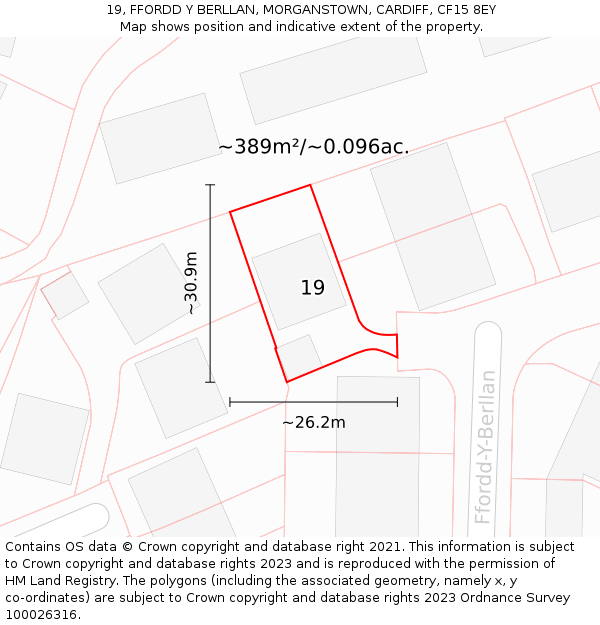 19, FFORDD Y BERLLAN, MORGANSTOWN, CARDIFF, CF15 8EY: Plot and title map