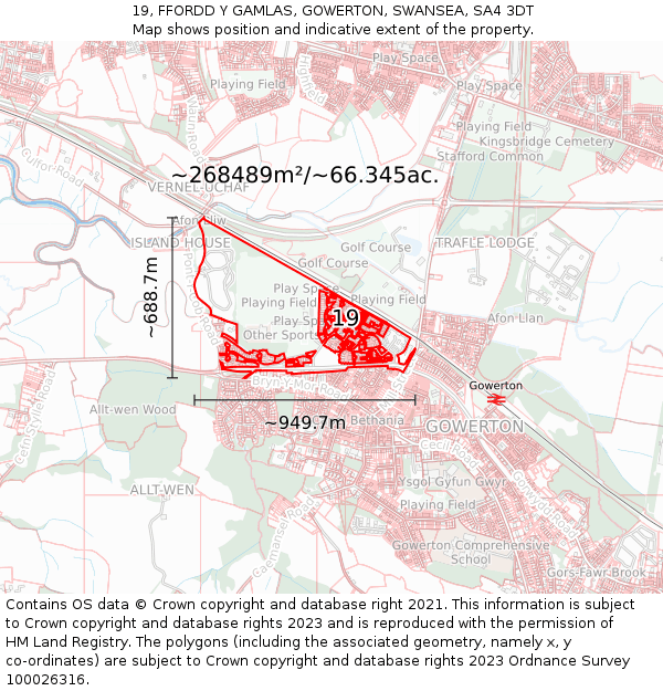 19, FFORDD Y GAMLAS, GOWERTON, SWANSEA, SA4 3DT: Plot and title map