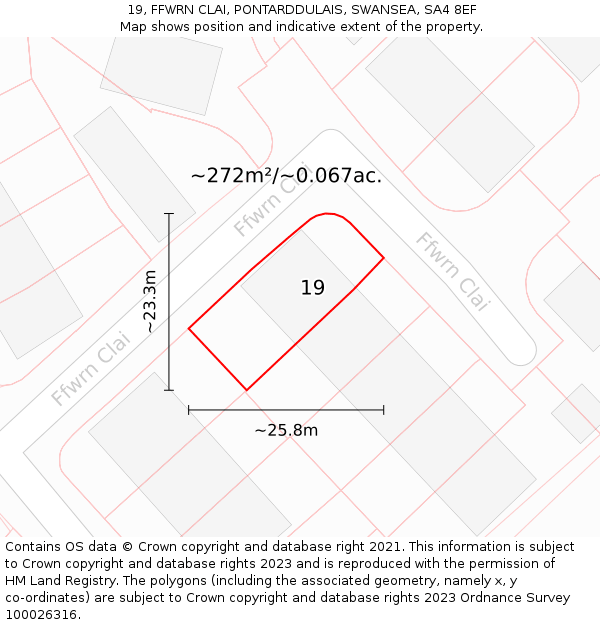 19, FFWRN CLAI, PONTARDDULAIS, SWANSEA, SA4 8EF: Plot and title map