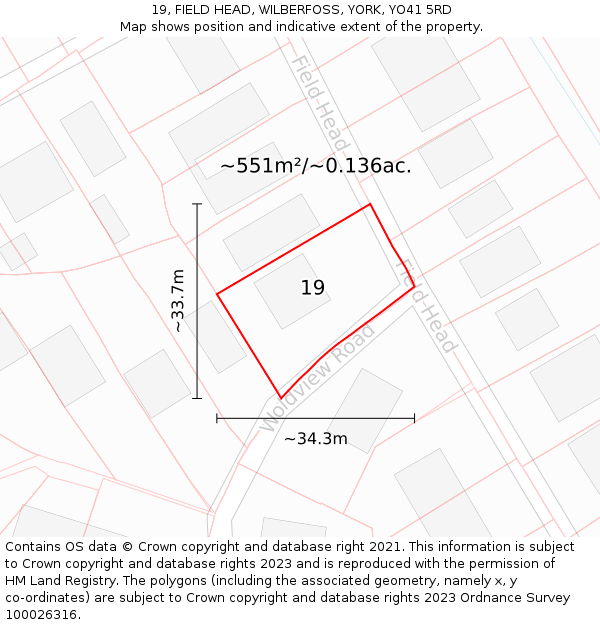 19, FIELD HEAD, WILBERFOSS, YORK, YO41 5RD: Plot and title map