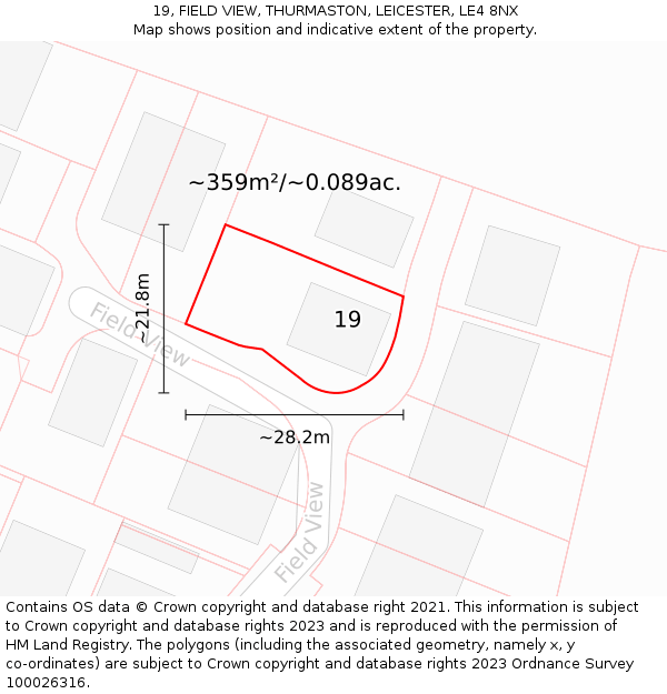 19, FIELD VIEW, THURMASTON, LEICESTER, LE4 8NX: Plot and title map