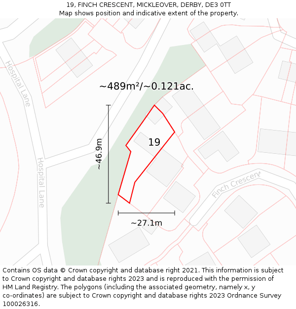 19, FINCH CRESCENT, MICKLEOVER, DERBY, DE3 0TT: Plot and title map
