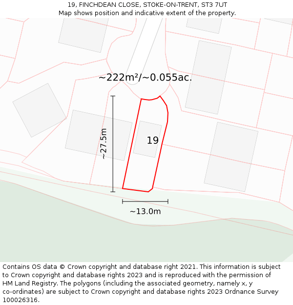 19, FINCHDEAN CLOSE, STOKE-ON-TRENT, ST3 7UT: Plot and title map