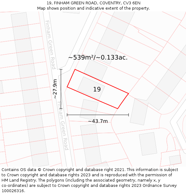 19, FINHAM GREEN ROAD, COVENTRY, CV3 6EN: Plot and title map
