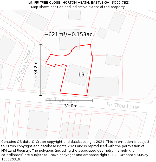 19, FIR TREE CLOSE, HORTON HEATH, EASTLEIGH, SO50 7BZ: Plot and title map