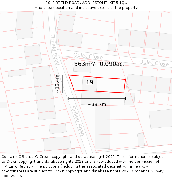 19, FIRFIELD ROAD, ADDLESTONE, KT15 1QU: Plot and title map
