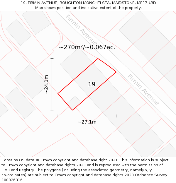 19, FIRMIN AVENUE, BOUGHTON MONCHELSEA, MAIDSTONE, ME17 4RD: Plot and title map