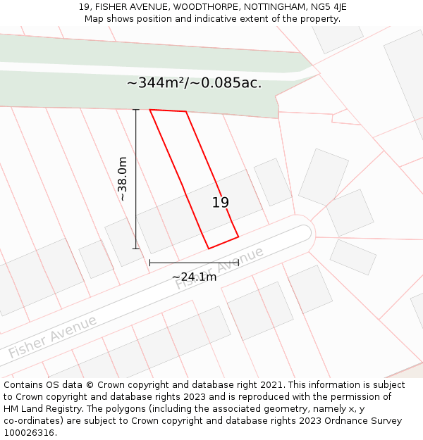 19, FISHER AVENUE, WOODTHORPE, NOTTINGHAM, NG5 4JE: Plot and title map