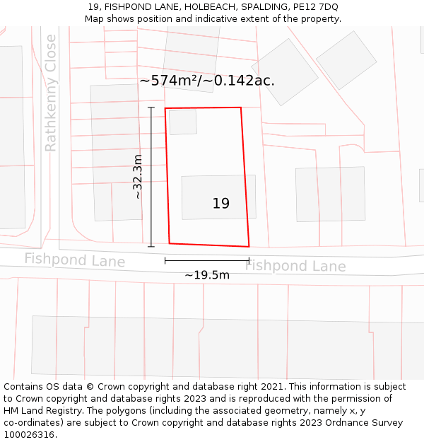19, FISHPOND LANE, HOLBEACH, SPALDING, PE12 7DQ: Plot and title map
