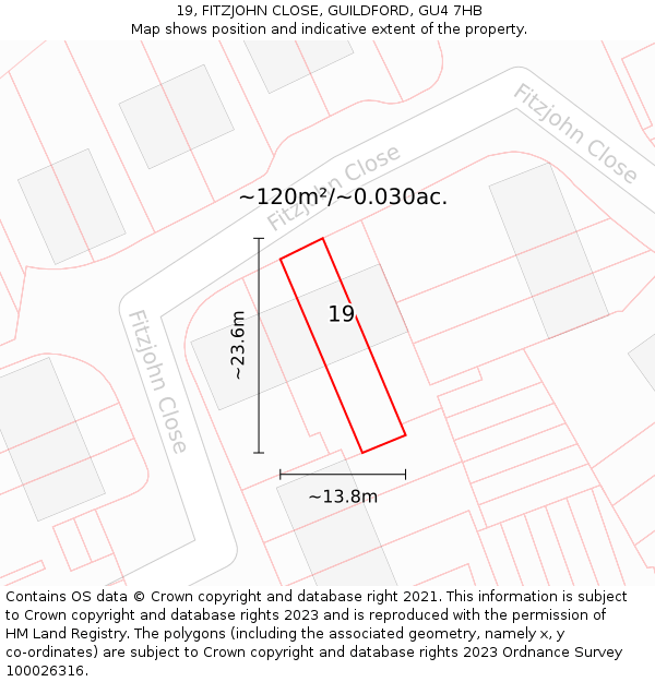 19, FITZJOHN CLOSE, GUILDFORD, GU4 7HB: Plot and title map