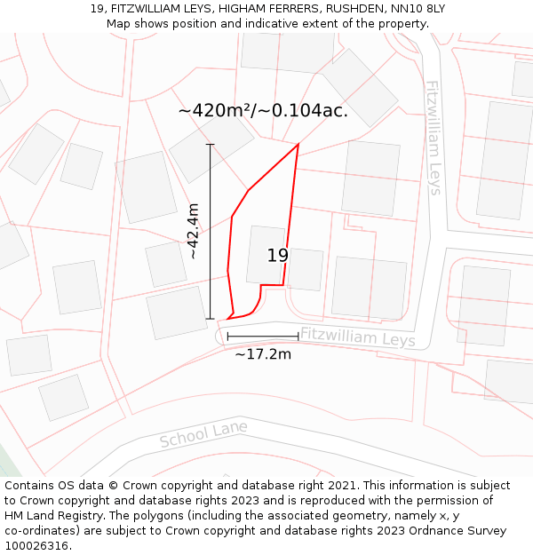 19, FITZWILLIAM LEYS, HIGHAM FERRERS, RUSHDEN, NN10 8LY: Plot and title map