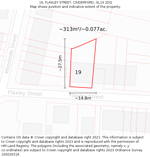 19, FLAXLEY STREET, CINDERFORD, GL14 2DQ: Plot and title map