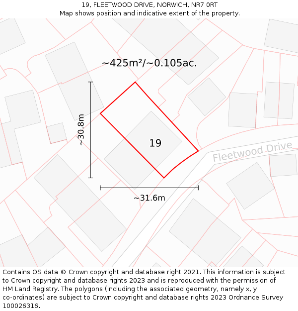 19, FLEETWOOD DRIVE, NORWICH, NR7 0RT: Plot and title map