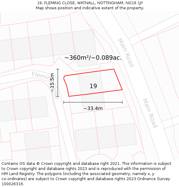 19, FLEMING CLOSE, WATNALL, NOTTINGHAM, NG16 1JY: Plot and title map