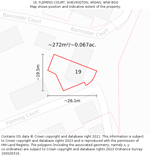 19, FLEMING COURT, SHEVINGTON, WIGAN, WN6 8GG: Plot and title map