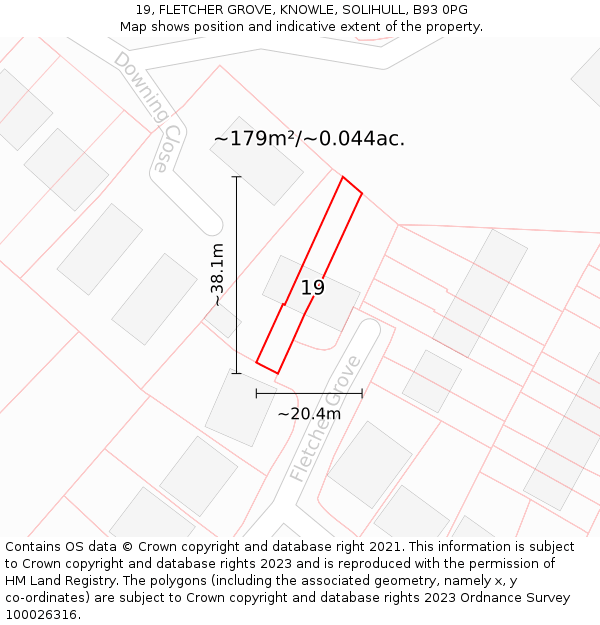 19, FLETCHER GROVE, KNOWLE, SOLIHULL, B93 0PG: Plot and title map