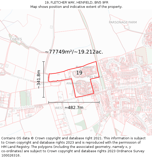 19, FLETCHER WAY, HENFIELD, BN5 9FR: Plot and title map