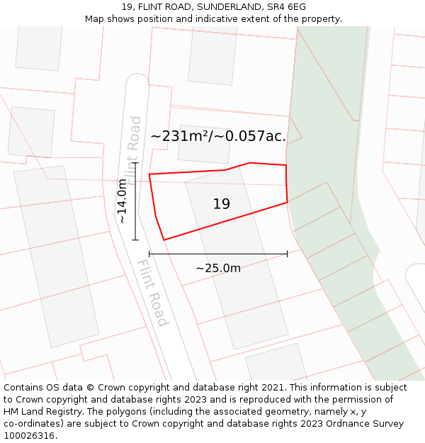 19, FLINT ROAD, SUNDERLAND, SR4 6EG: Plot and title map