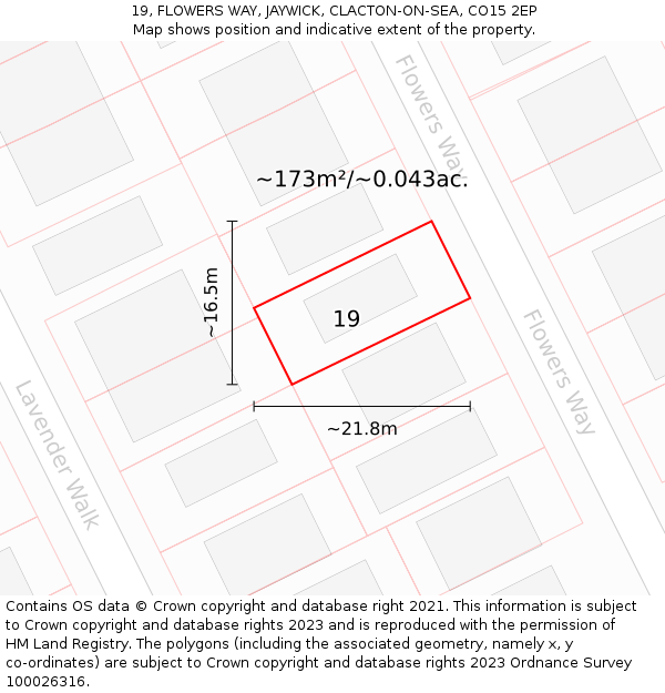 19, FLOWERS WAY, JAYWICK, CLACTON-ON-SEA, CO15 2EP: Plot and title map