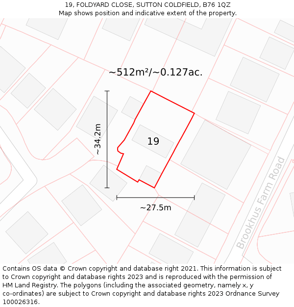 19, FOLDYARD CLOSE, SUTTON COLDFIELD, B76 1QZ: Plot and title map