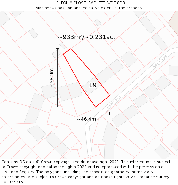 19, FOLLY CLOSE, RADLETT, WD7 8DR: Plot and title map