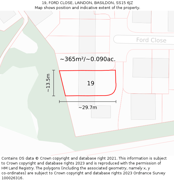 19, FORD CLOSE, LAINDON, BASILDON, SS15 6JZ: Plot and title map