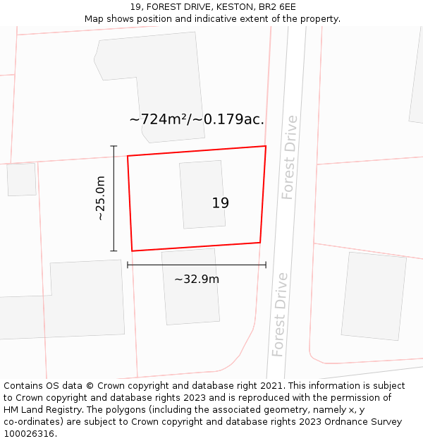 19, FOREST DRIVE, KESTON, BR2 6EE: Plot and title map