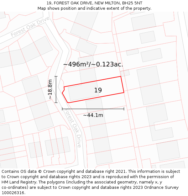19, FOREST OAK DRIVE, NEW MILTON, BH25 5NT: Plot and title map